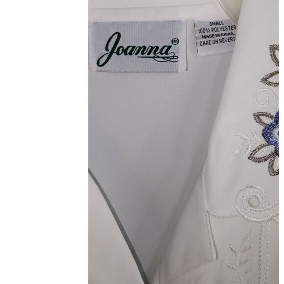Vintage Joanna White Floral Embroidered Button Up Short Sleeve Blouse Sz S - Picture 4 of 5
